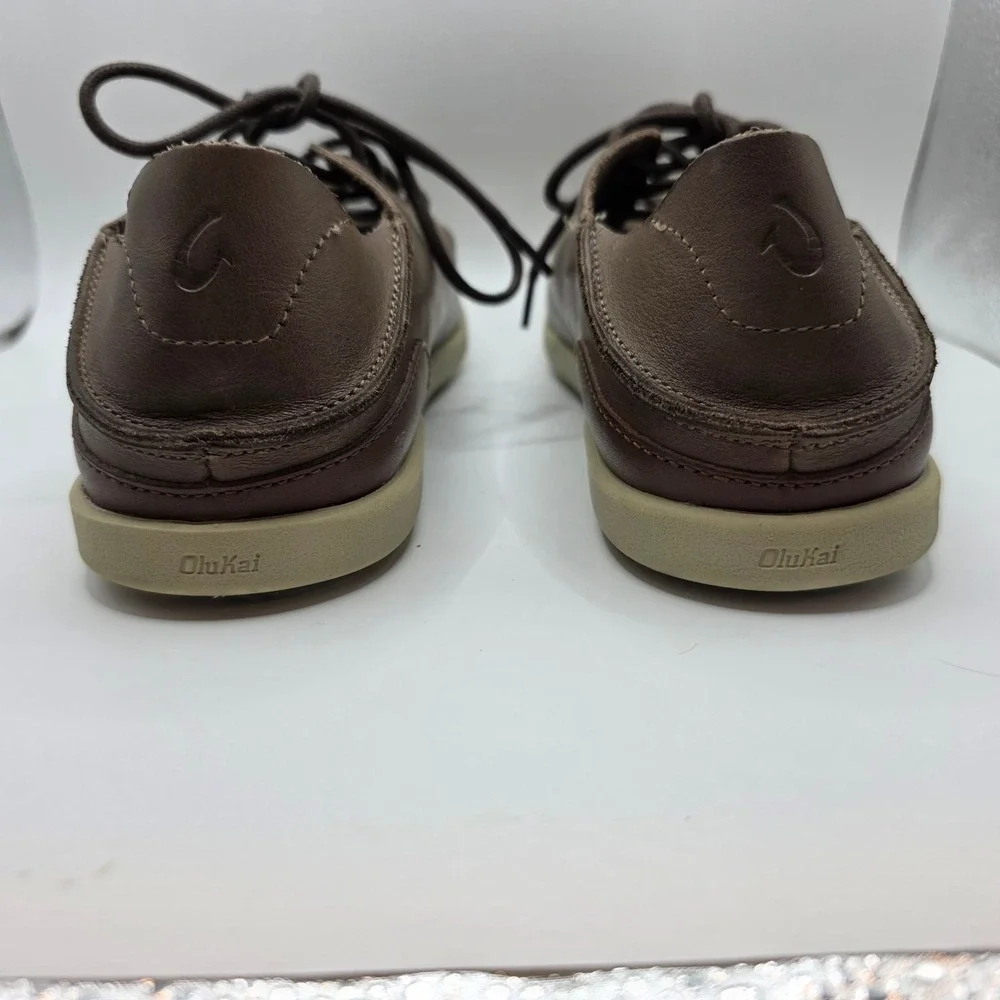 OluKai Nalukai Brown Leather Lace Up Shoes‎ Mens 9 Drop-In Heel 10378-6Z21